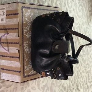 Brighton classic black chocolate pebble leather Betsy handbag. Paisley lining.